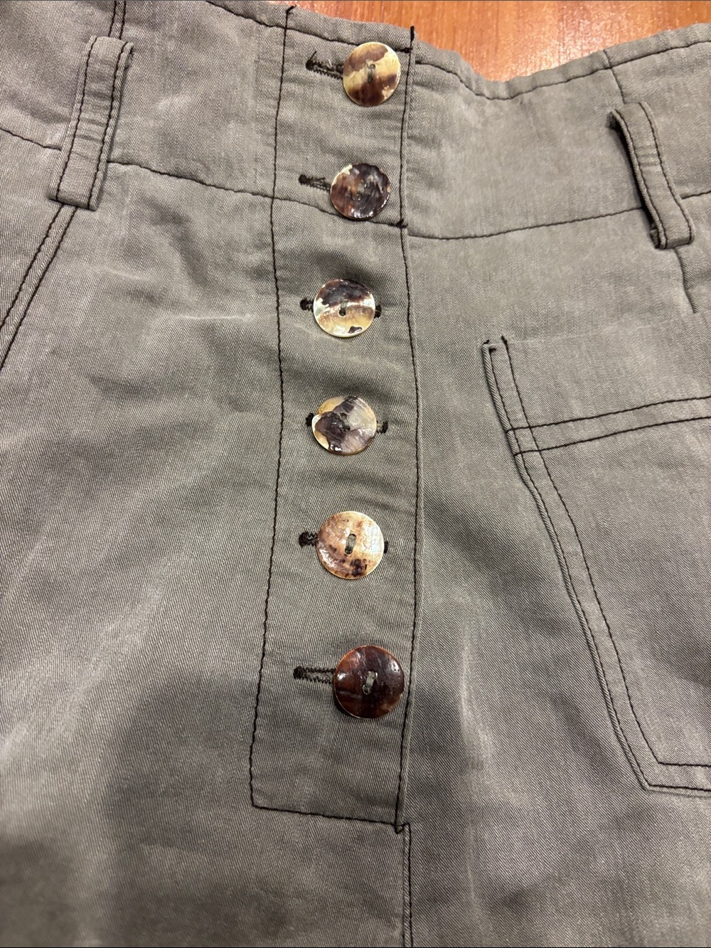 High-Waist A-Line Button-Front Skirt in Sage Green/Grey - Picture 2 of 5